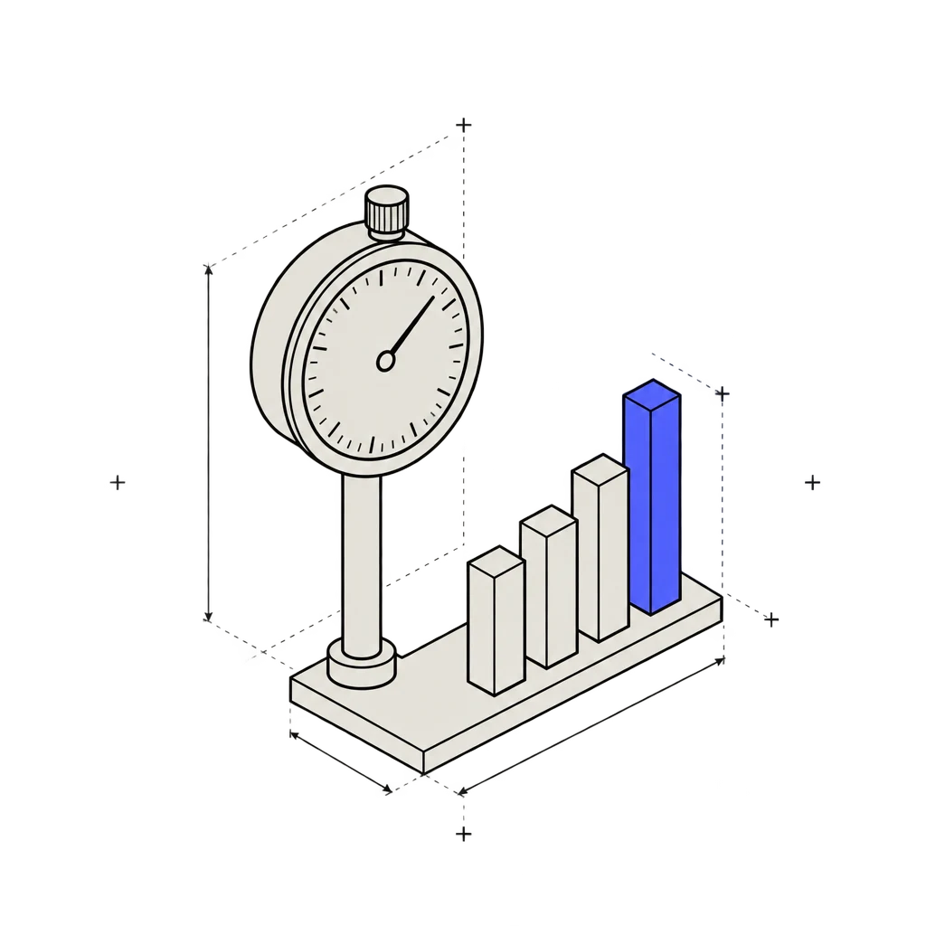 A dial gauge beside a bar chart